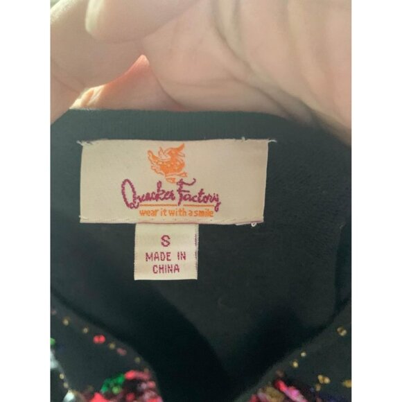 🍒 2/$20 🍒 Long Sleeve Black Holiday Sequin Sweater Small from Quaker Factory - Picture 4 of 4